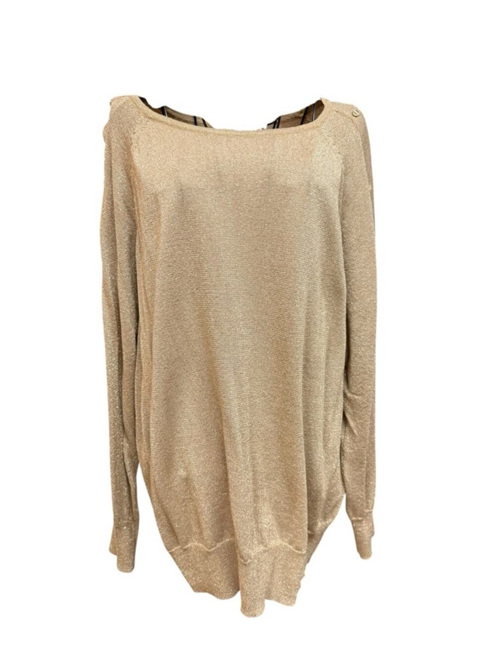 Michael Kors Metallic Gold buttoned sleeves Boatneck Sweater